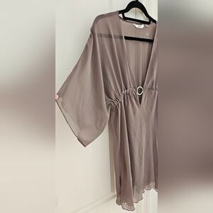 Sheer Taupe V-Neck Swim Covee with Ring Detail